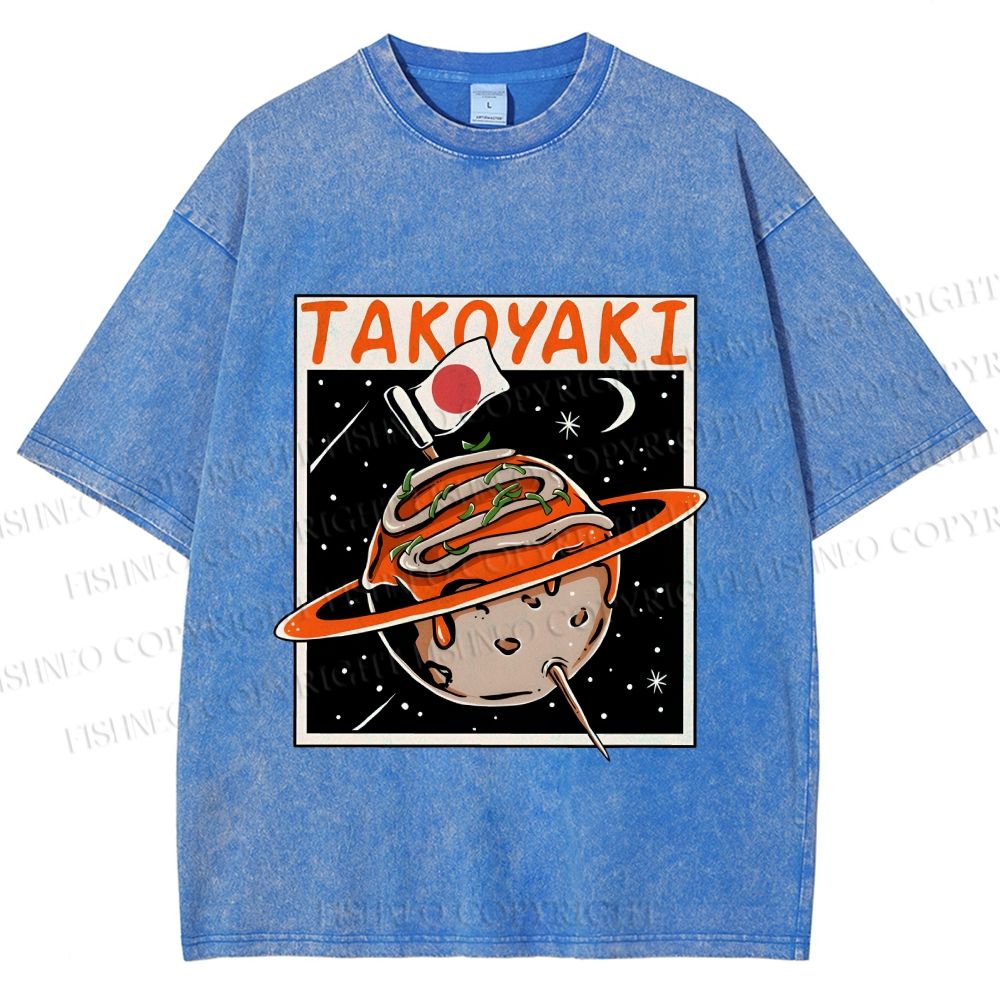 Unisex Japanese Planet Graffiti Printed Washed Tee