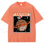 Unisex Japanese Planet Graffiti Printed Washed Tee