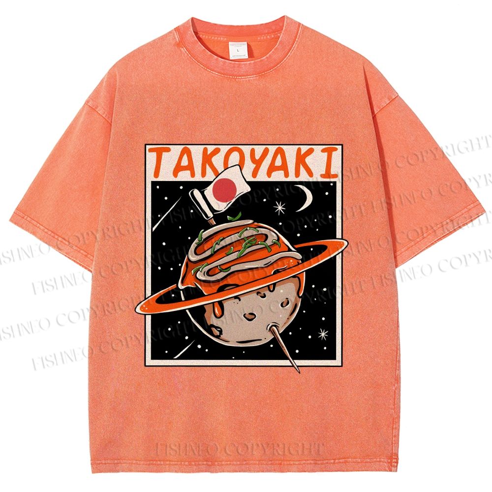Unisex Japanese Planet Graffiti Printed Washed Tee