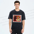 Unisex Vintage Wolf Stamp Printed Washed Tee