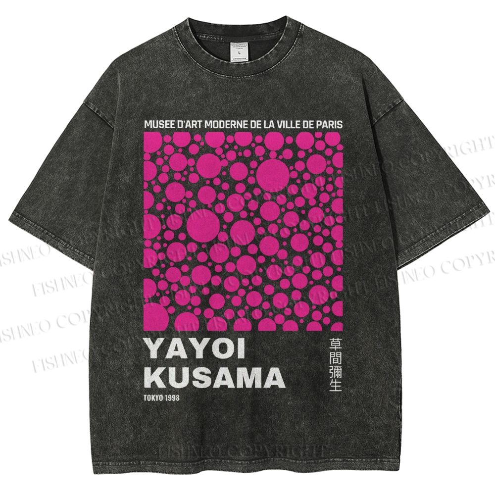 Unisex Japanese Yayoi Kusama Graffiti Printed Washed Tee