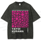 Unisex Japanese Yayoi Kusama Graffiti Printed Washed Tee