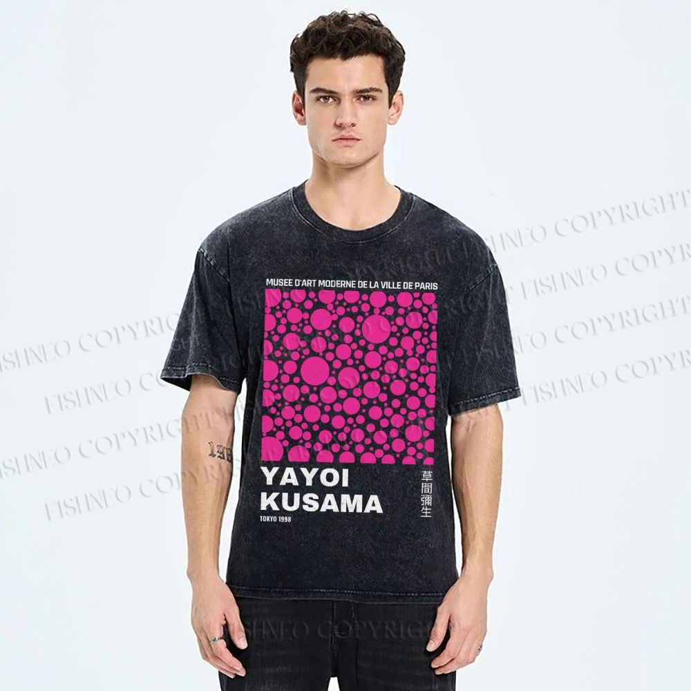 Unisex Japanese Yayoi Kusama Graffiti Printed Washed Tee