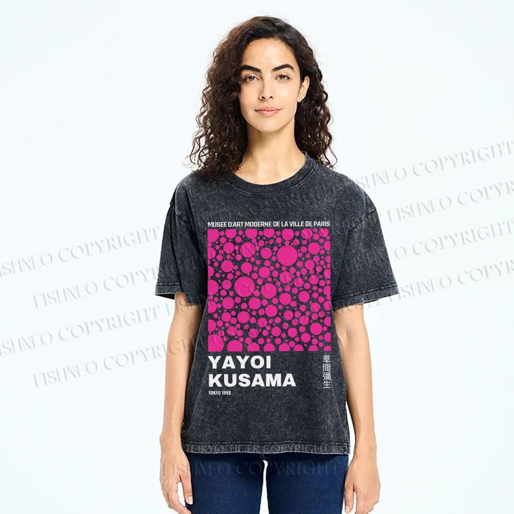 Unisex Japanese Yayoi Kusama Graffiti Printed Washed Tee