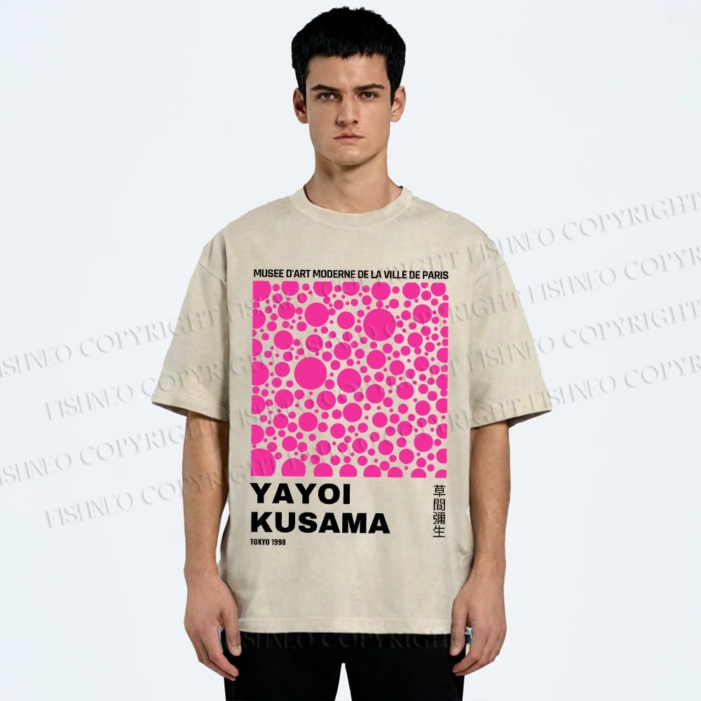 Unisex Japanese Yayoi Kusama Graffiti Printed Washed Tee