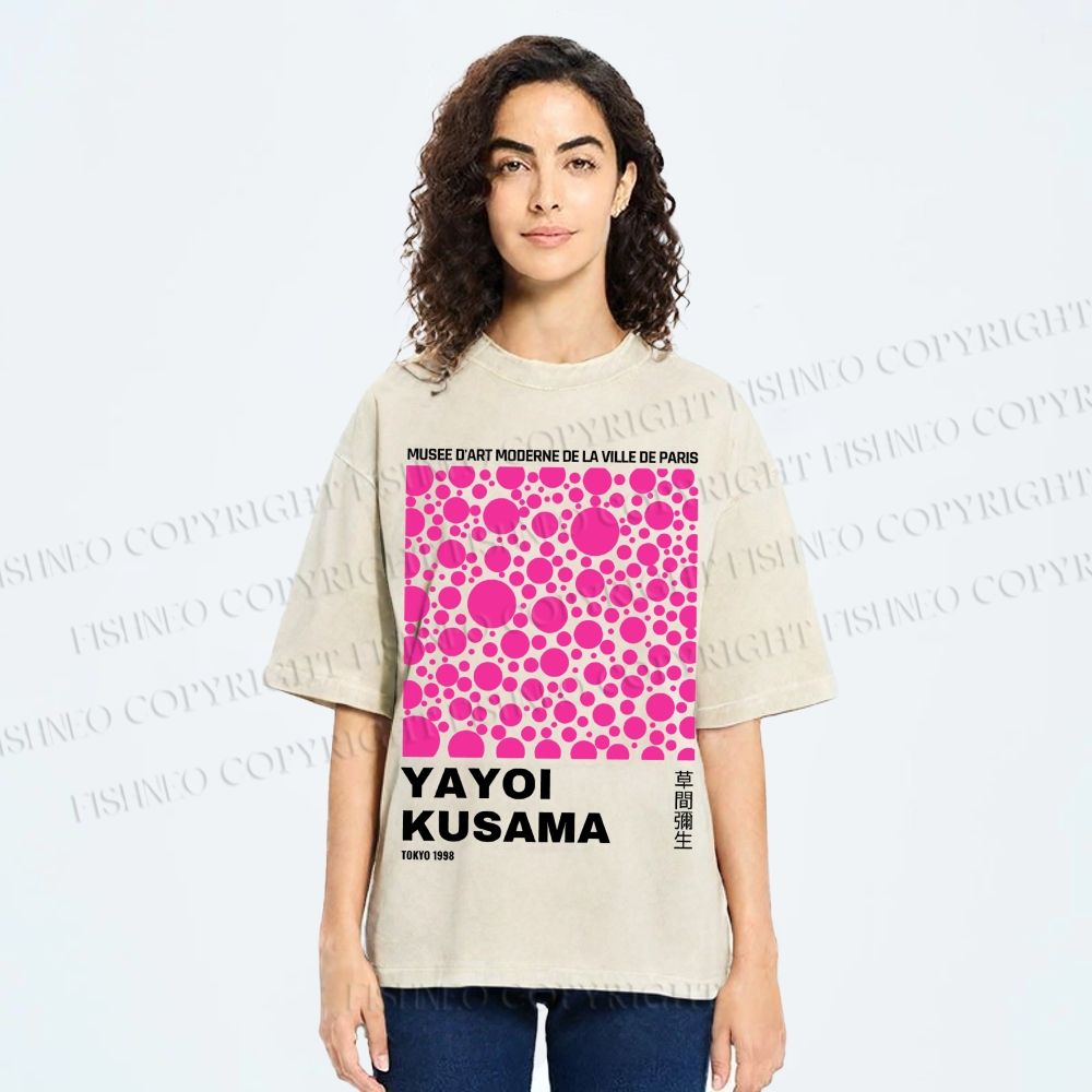 Unisex Japanese Yayoi Kusama Graffiti Printed Washed Tee