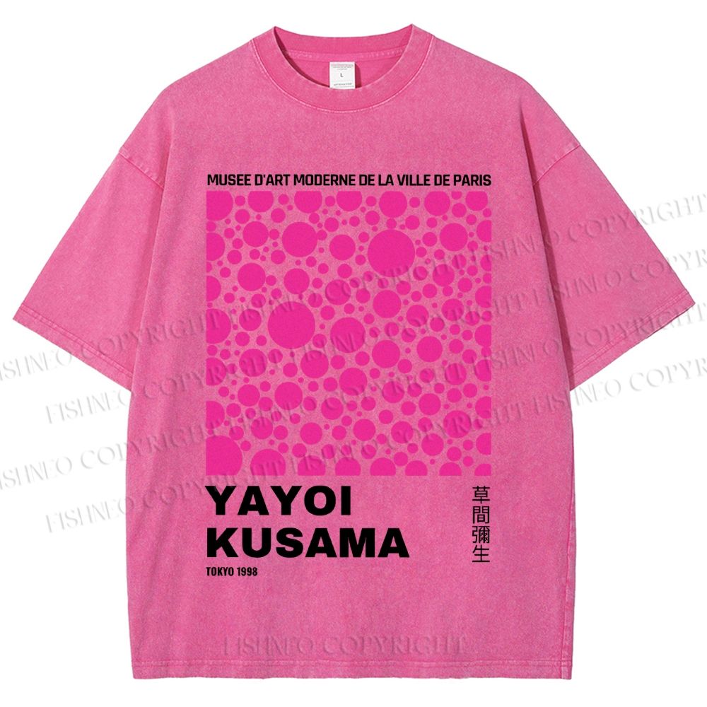 Unisex Japanese Yayoi Kusama Graffiti Printed Washed Tee