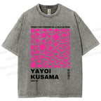 Unisex Japanese Yayoi Kusama Graffiti Printed Washed Tee