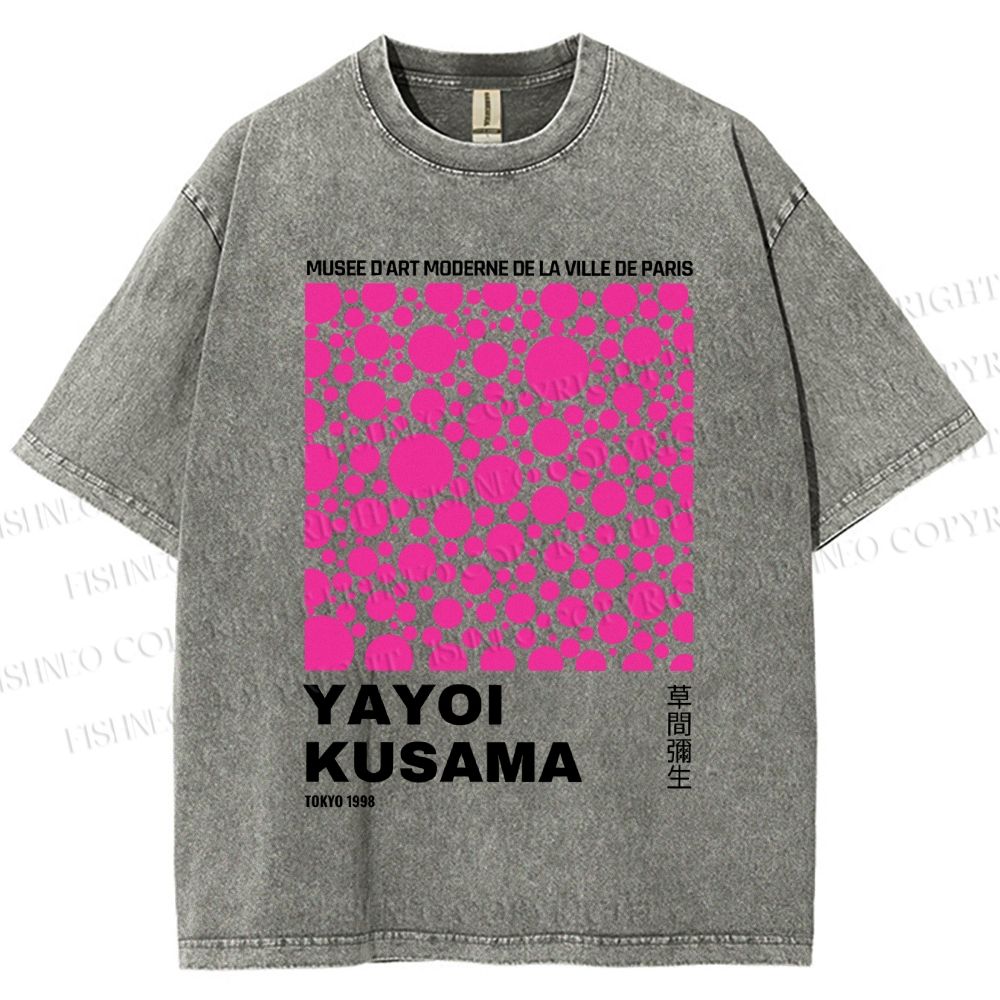 Unisex Japanese Yayoi Kusama Graffiti Printed Washed Tee