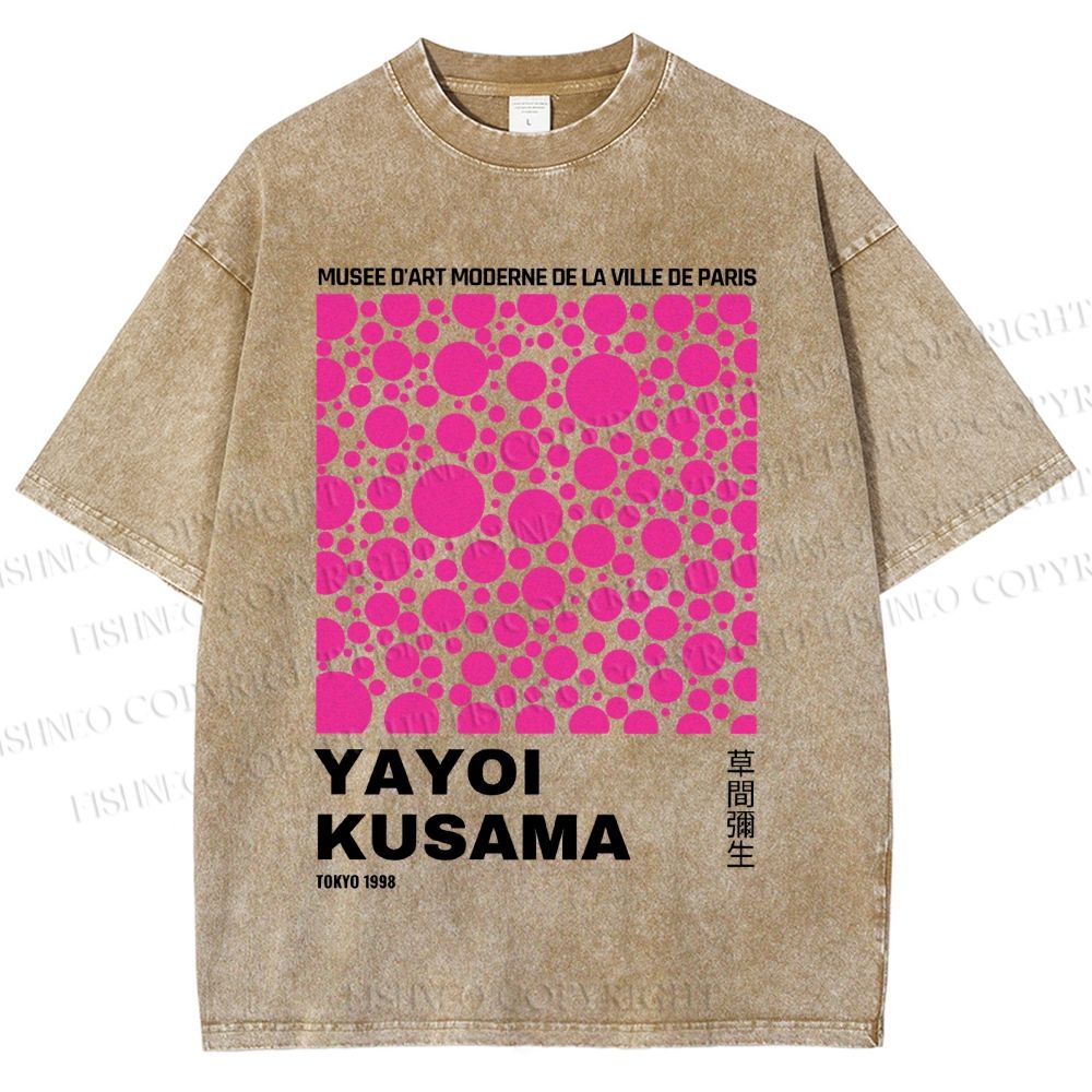 Unisex Japanese Yayoi Kusama Graffiti Printed Washed Tee