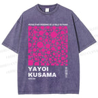Unisex Japanese Yayoi Kusama Graffiti Printed Washed Tee