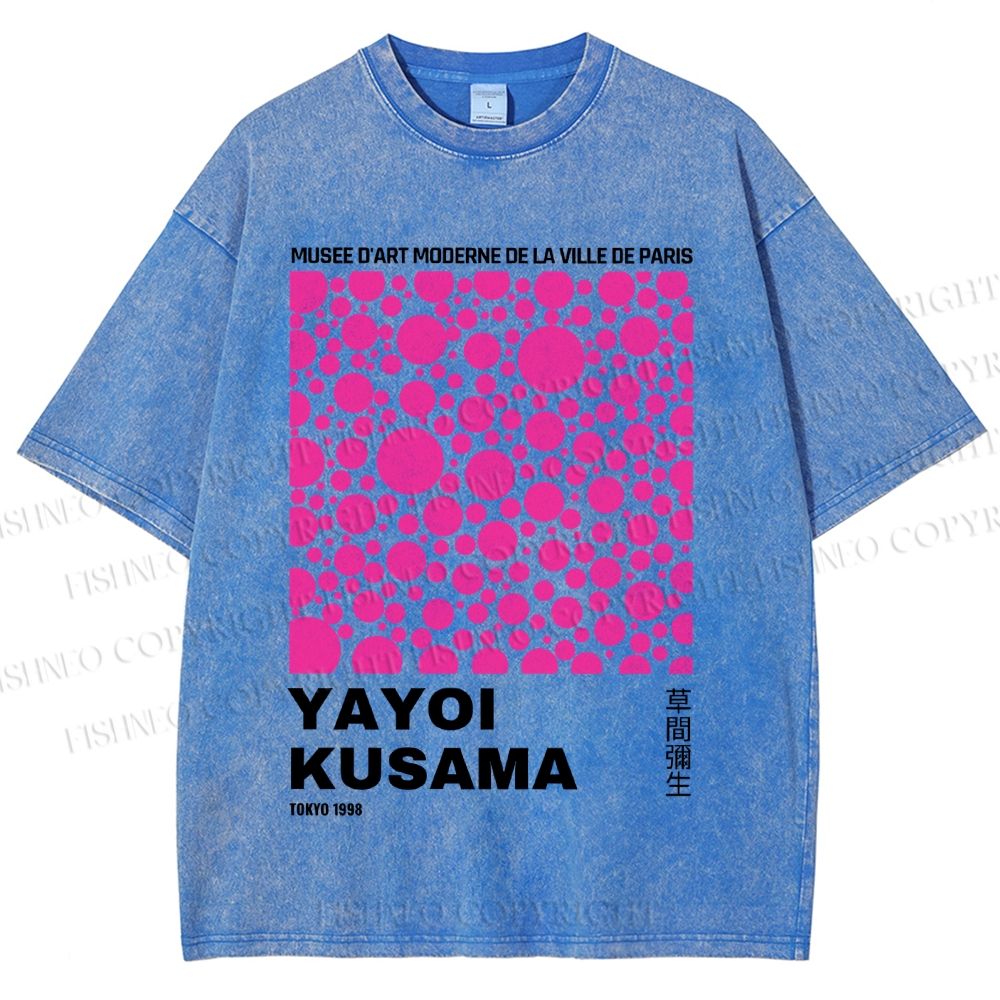 Unisex Japanese Yayoi Kusama Graffiti Printed Washed Tee