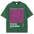 Unisex Japanese Yayoi Kusama Graffiti Printed Washed Tee