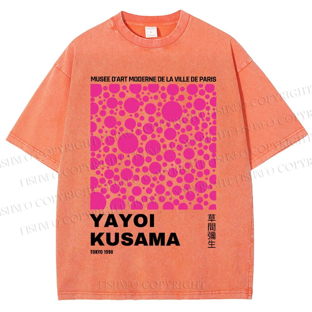 Unisex Japanese Yayoi Kusama Graffiti Printed Washed Tee