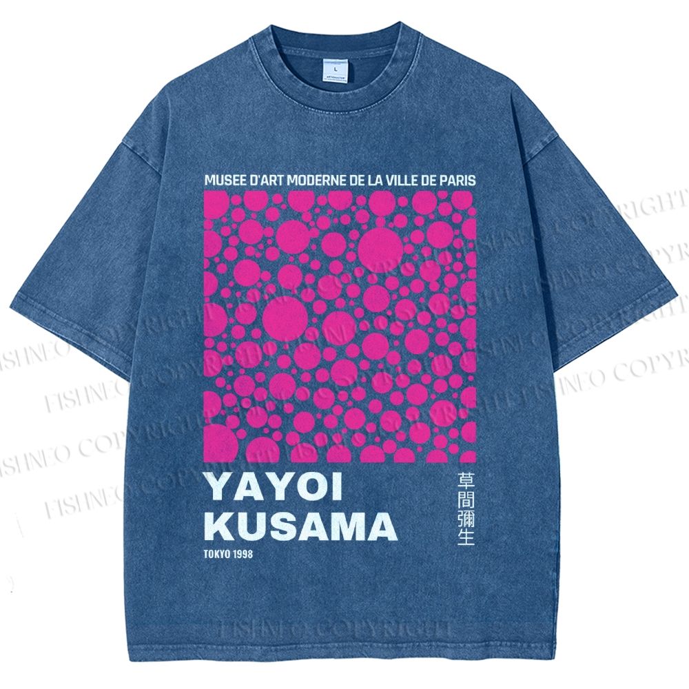 Unisex Japanese Yayoi Kusama Graffiti Printed Washed Tee