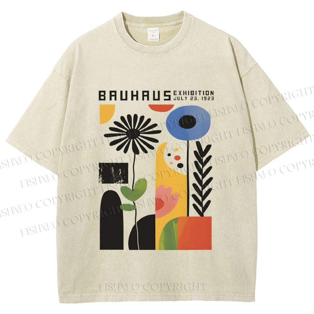 Unisex Vintage Bauhaus Flower Design Printed Washed Tee