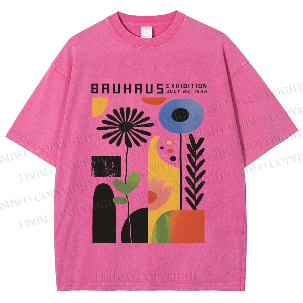 Unisex Vintage Bauhaus Flower Design Printed Washed Tee