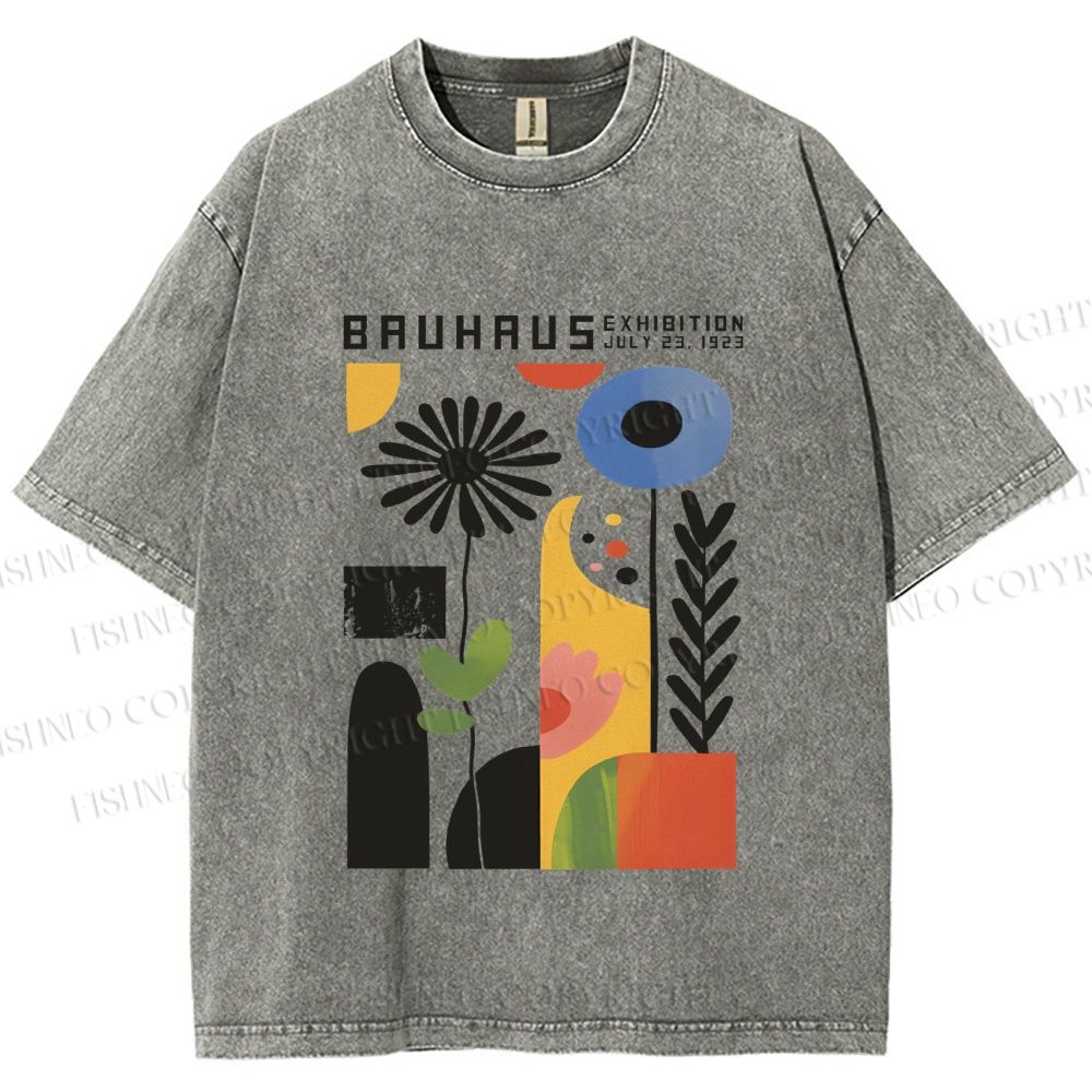 Unisex Vintage Bauhaus Flower Design Printed Washed Tee