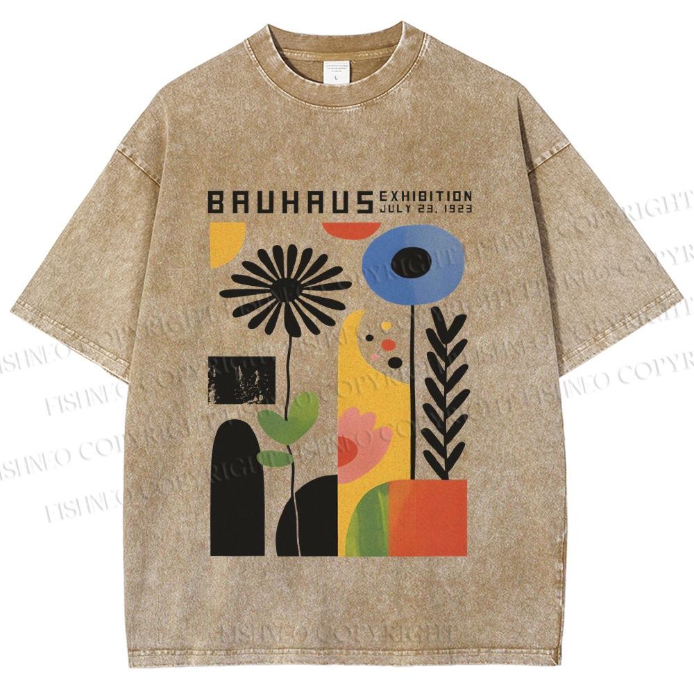Unisex Vintage Bauhaus Flower Design Printed Washed Tee