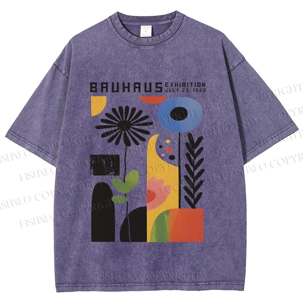 Unisex Vintage Bauhaus Flower Design Printed Washed Tee