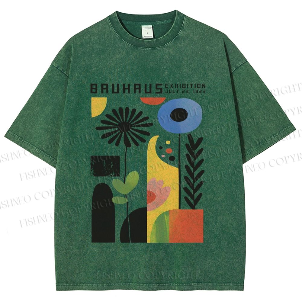 Unisex Vintage Bauhaus Flower Design Printed Washed Tee