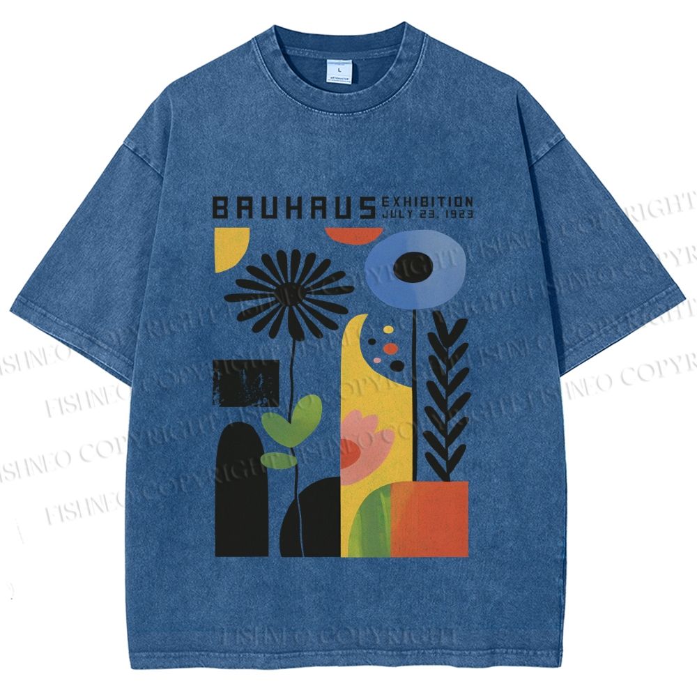 Unisex Vintage Bauhaus Flower Design Printed Washed Tee