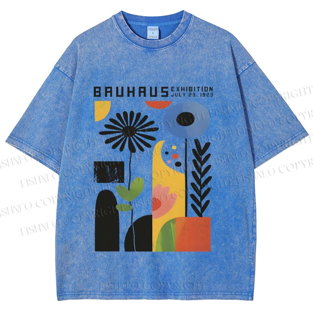 Unisex Vintage Bauhaus Flower Design Printed Washed Tee