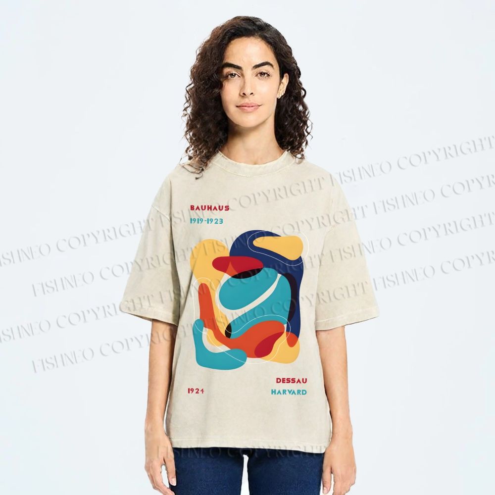 Unisex Vintage Bauhaus Graffiti Design Printed Washed Tee