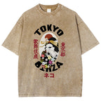 Geisha Cat Japan Washed T-Shirt