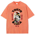 Geisha Cat Japan Washed T-Shirt