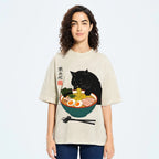 Black Cat Eating Ramen Vintage Washed T-shirt