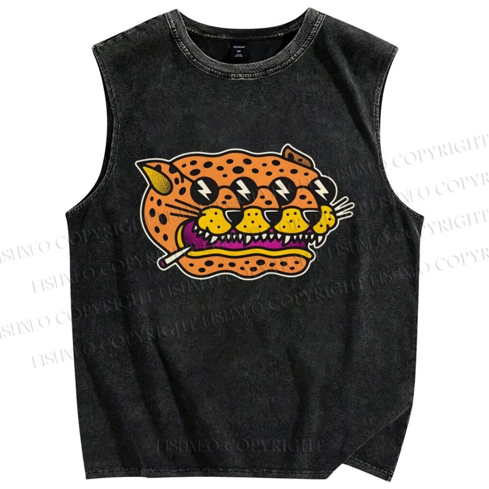 Unisex Leopards Printed Washed Tank Top