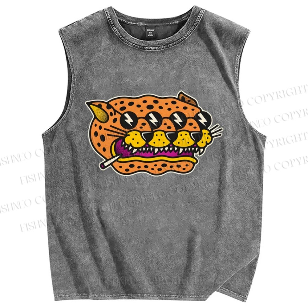 Unisex Leopards Printed Washed Tank Top