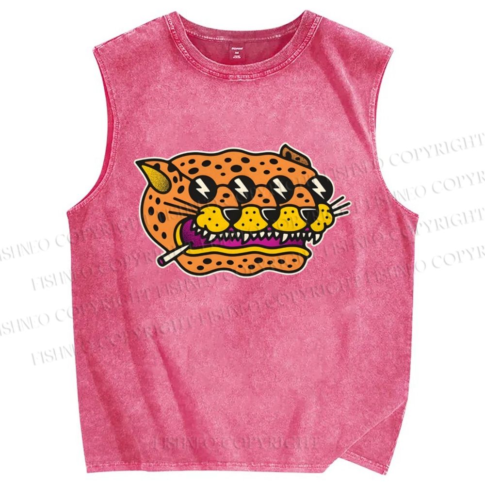 Unisex Leopards Printed Washed Tank Top