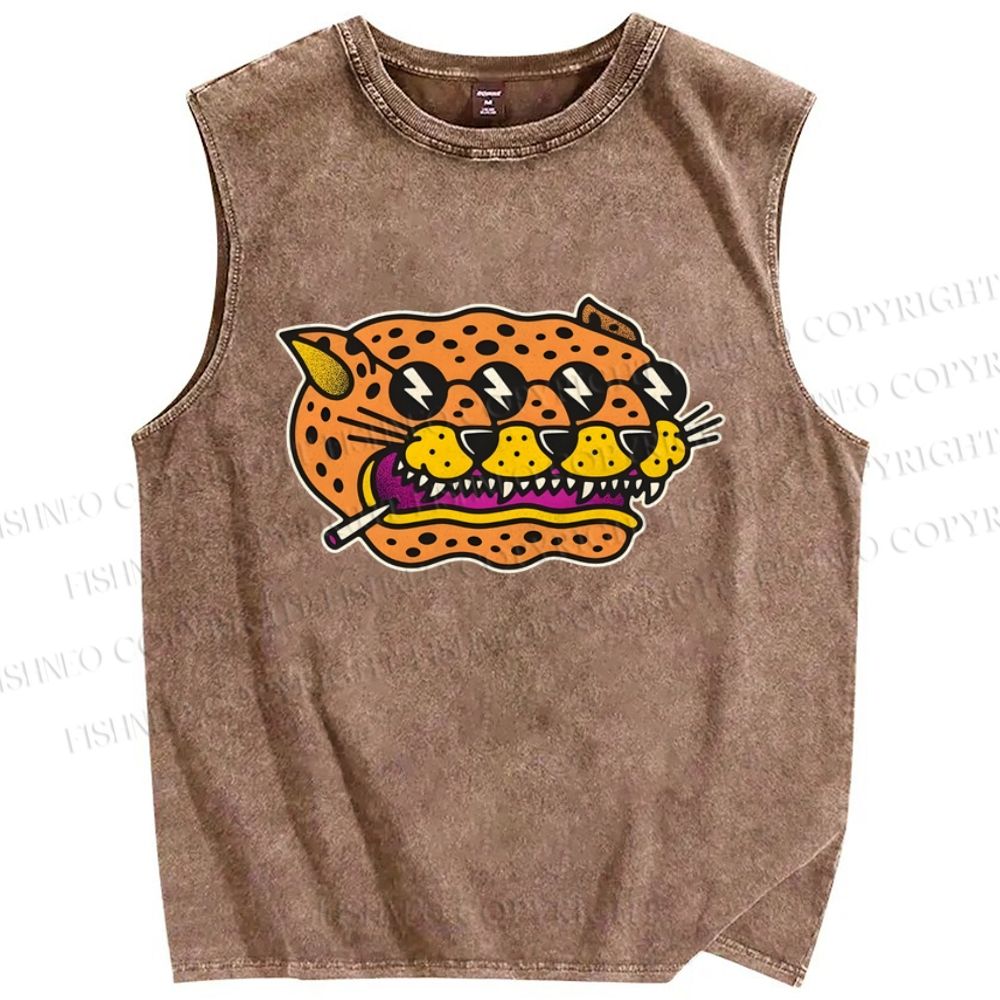 Unisex Leopards Printed Washed Tank Top