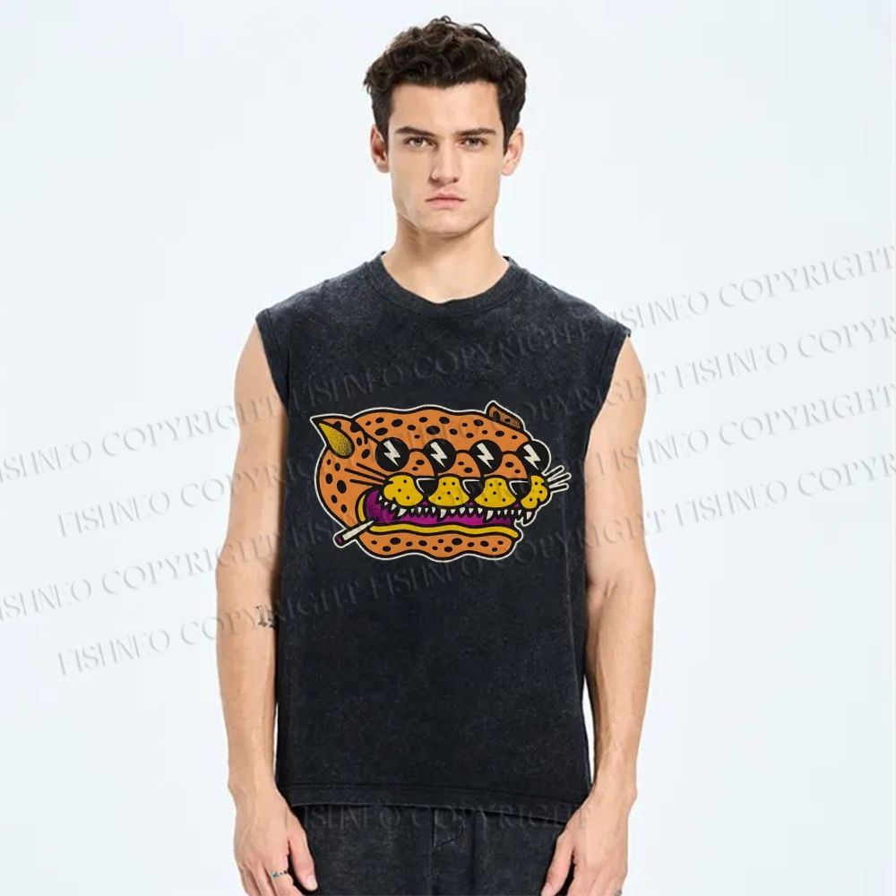 Unisex Leopards Printed Washed Tank Top