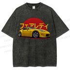 Unisex Japanese Cars Printed Washed Tee
