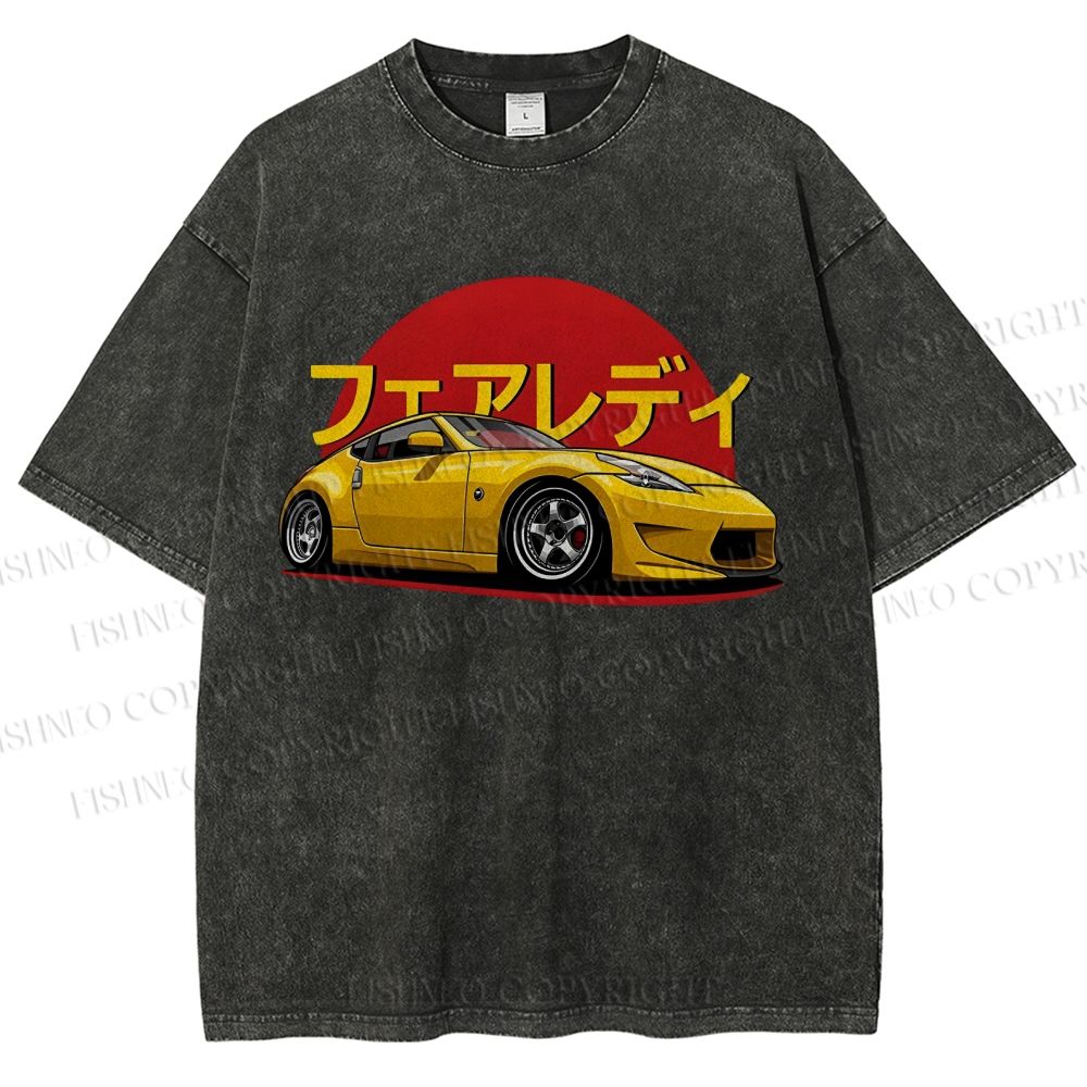 Unisex Japanese Cars Printed Washed Tee