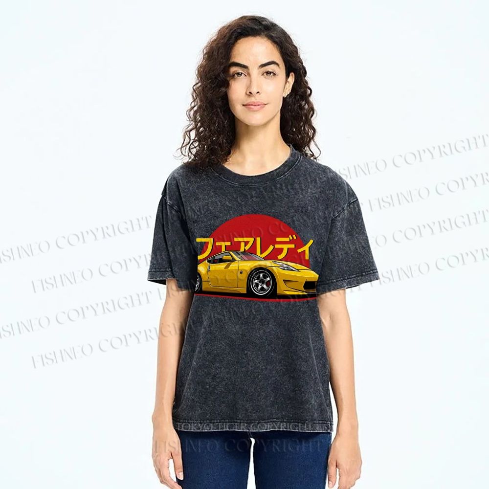 Unisex Japanese Cars Printed Washed Tee