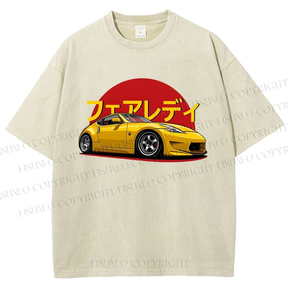 Unisex Japanese Cars Printed Washed Tee
