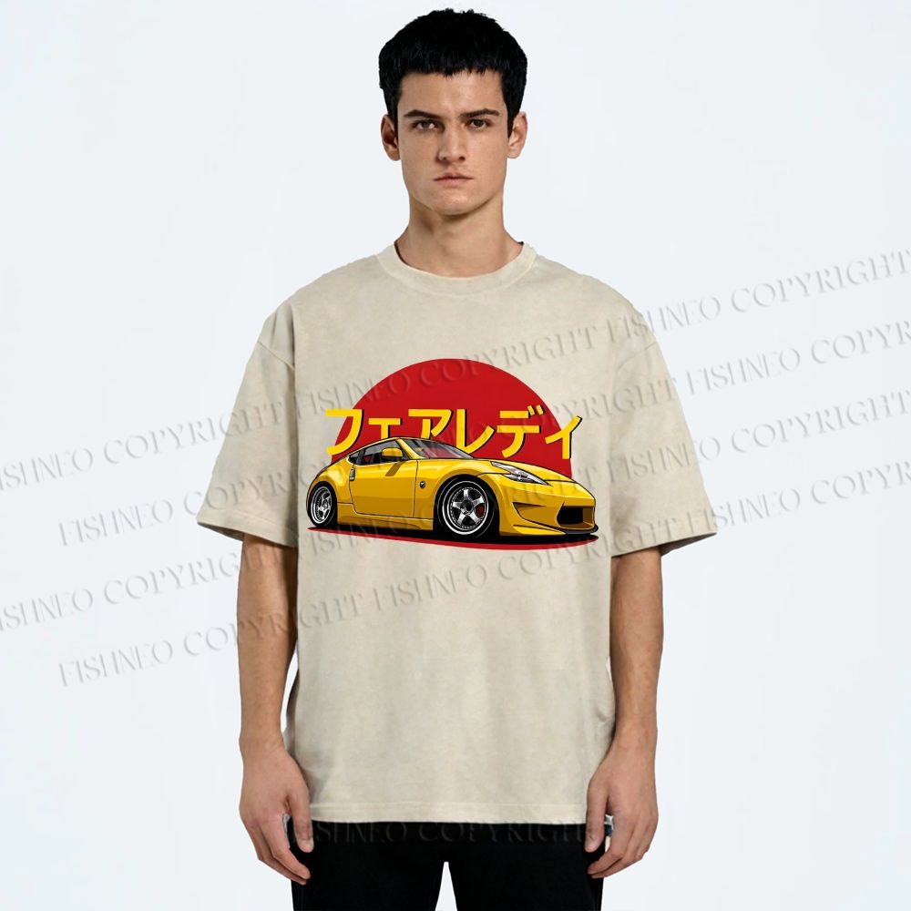 Unisex Japanese Cars Printed Washed Tee