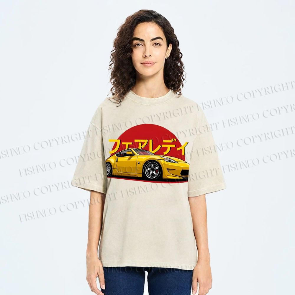 Unisex Japanese Cars Printed Washed Tee