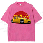 Unisex Japanese Cars Printed Washed Tee