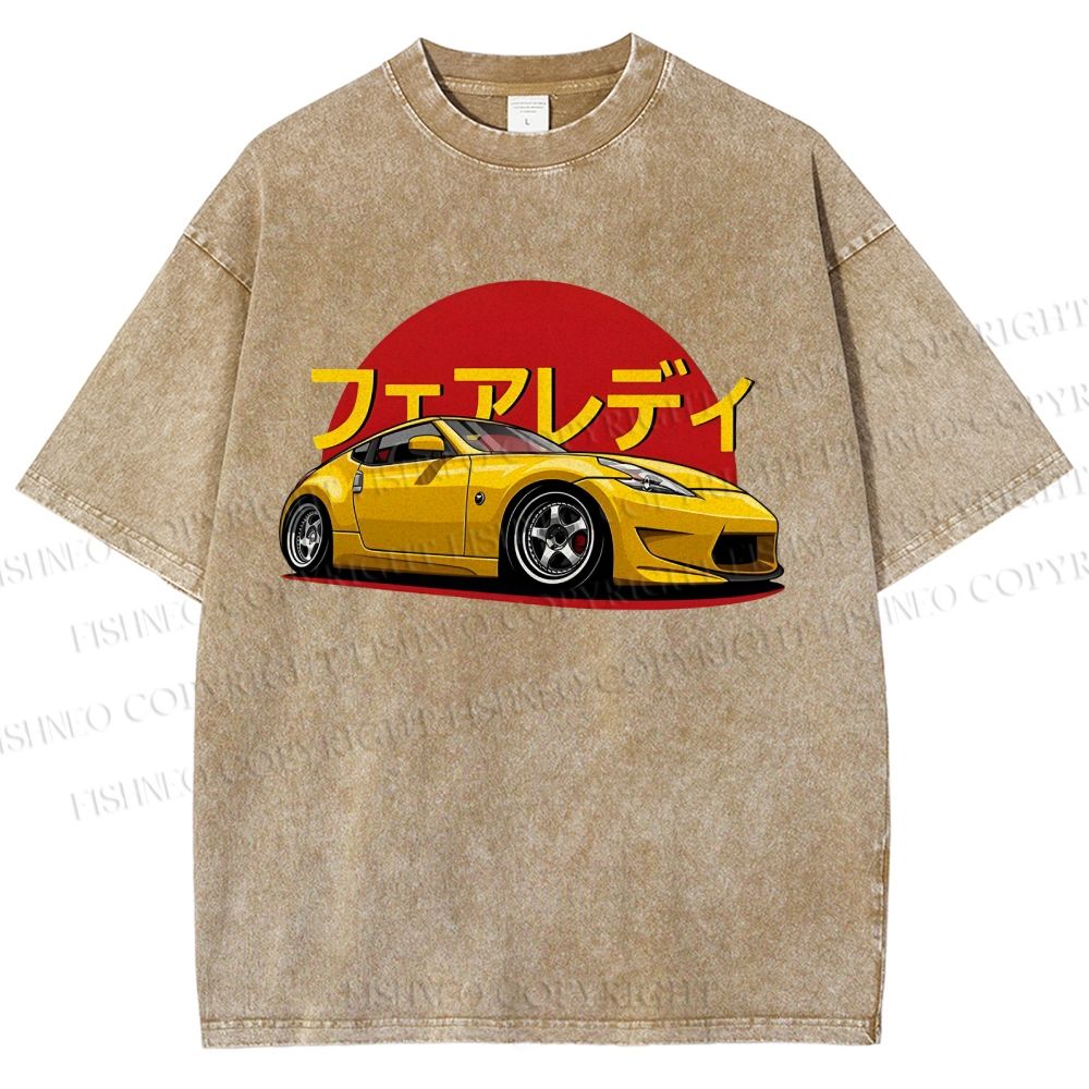 Unisex Japanese Cars Printed Washed Tee