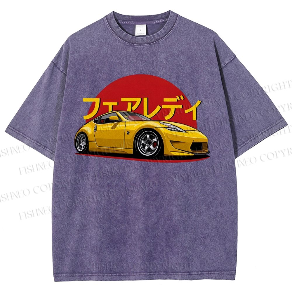Unisex Japanese Cars Printed Washed Tee