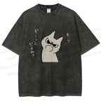 Unisex Query Cat Printed Washed Tee