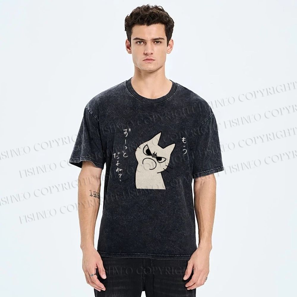 Unisex Query Cat Printed Washed Tee