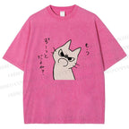 Unisex Query Cat Printed Washed Tee