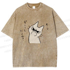 Unisex Query Cat Printed Washed Tee