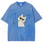 Unisex Query Cat Printed Washed Tee